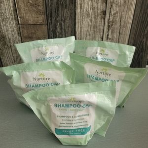 Nurture No Rinse Water Shampoo Condition Cap Rinse Free Shower Cap (5 Pack) New